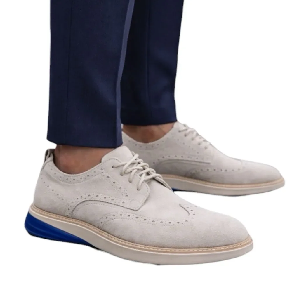 Cole Haan Oxford Shoes Mens 9.5 Gray Suede Wingtip Grand Evolution Pumice Dress